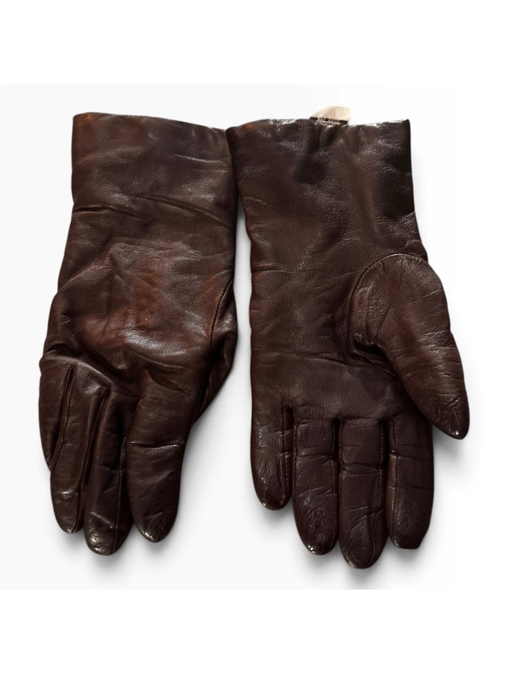 Vintage Fownes Dark Brown Leather Cashmere Lined Driving Gloves Womens 7